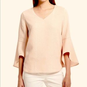 CALVIN KLEIN | BLUSH V-NECK BLOUSE W/BELL SLEEVES